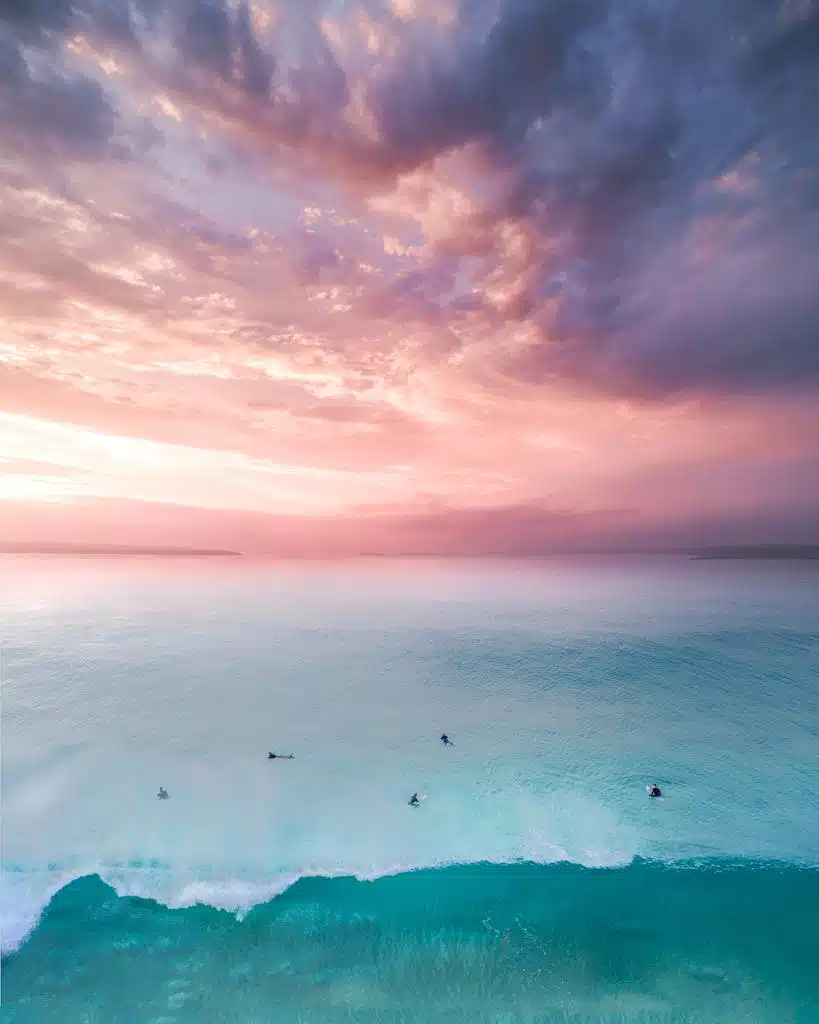 Seascape of a Turquoise Water Under a Pink Sunset Sky